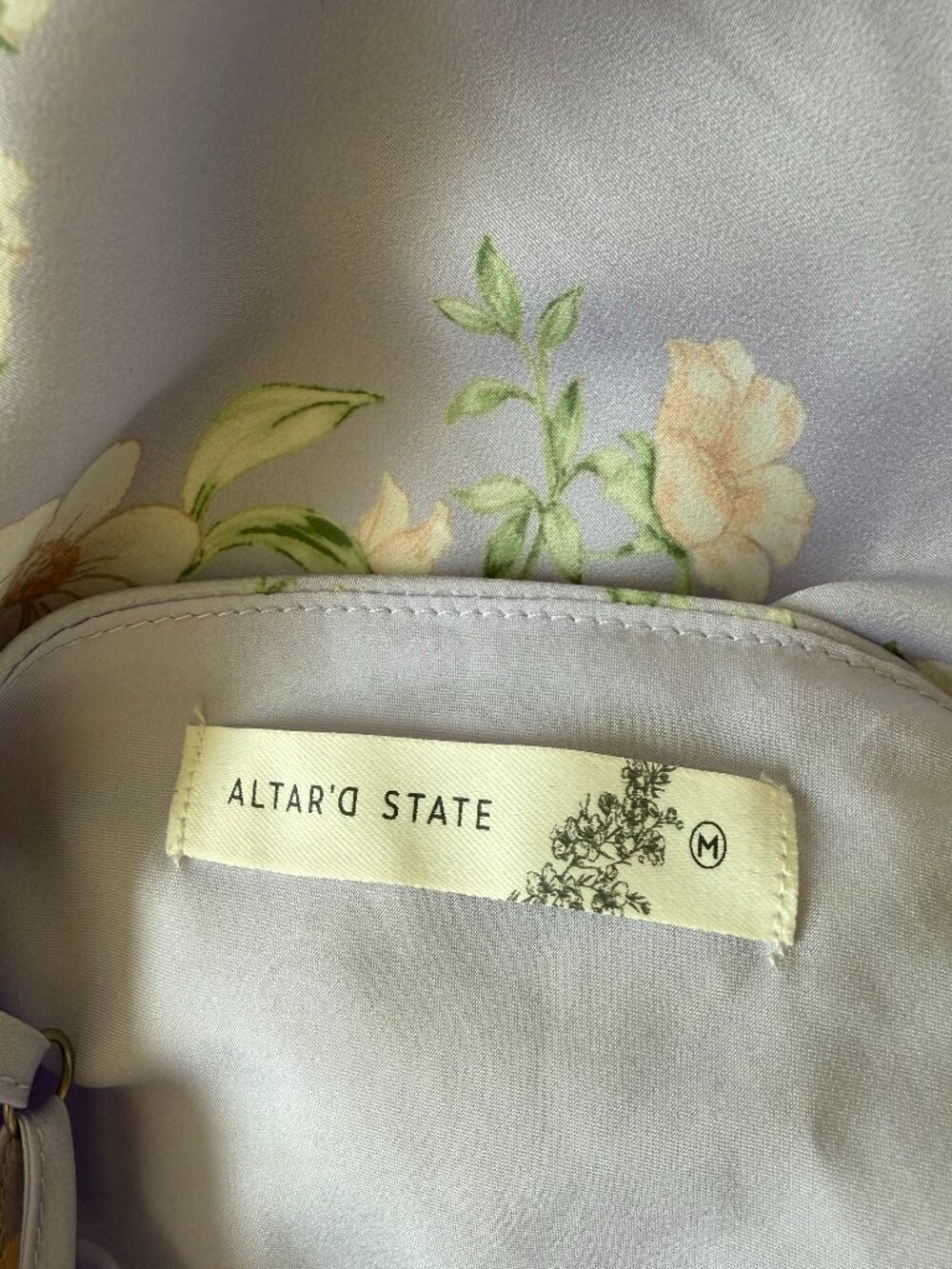 Altar'd State Blythe Floral Satin Slip Dress Lavender Purple Medium Garden Party - Picture 9 of 10